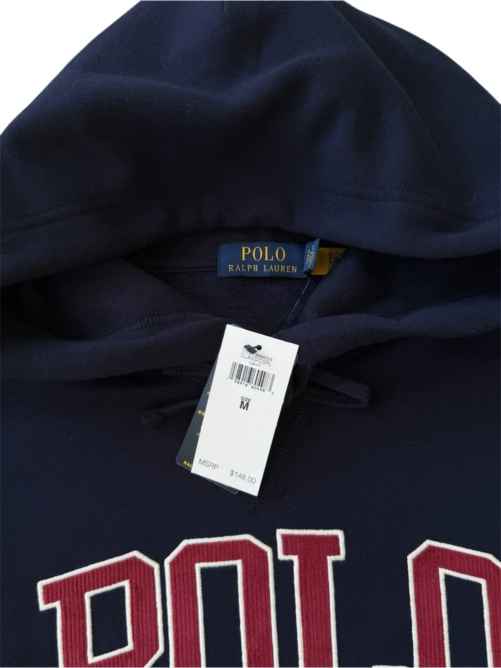NWT The Ralph Lauren Fleece Navy Red Logo Hoodie M